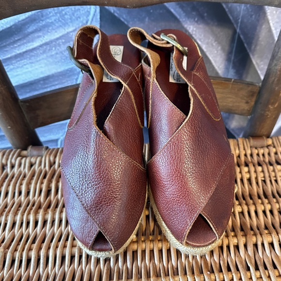 Vintage Leather Espadrilles 7.5 / 38 Platform Flats Sandals Rare Made in Spain - Picture 15 of 16